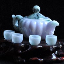 老坑玉紫罗兰飘花茶壶玉摆件茶杯酒环（品致）