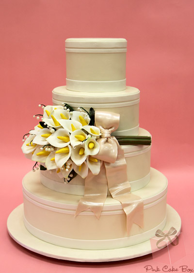 Wedding Cake with white band and ivory fondant