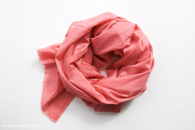 CORAL - hand dyed cotton scarf. Oversized, lightweight wrap, shawl. Fashion, women accessories. Valentine&#39;s gift.