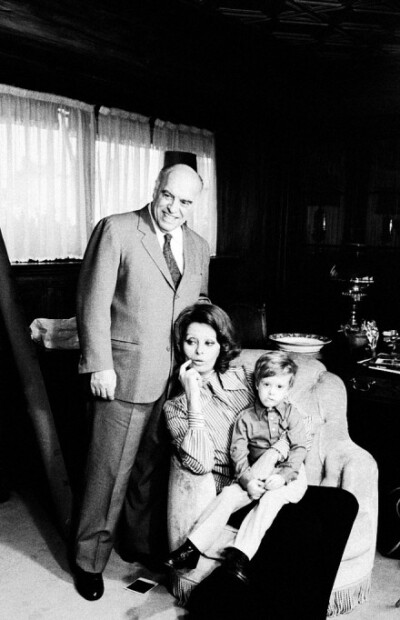 Sophia Loren with her husband, director Carlo Ponti and their son Edoardo at home.