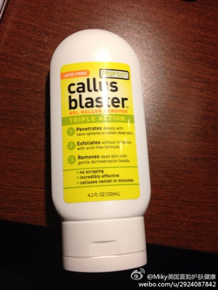 [X]Callus Blaster Gel Callus Semover 有没有因鞋子不合适，脚上出来老茧和死皮，甚至鸡眼的童鞋。我就因为这个脚趾很多小包包一样的死皮。右脚底还有一个很小的类似鸡眼的地方。目前还没不适。一年多了。用了这货，很有效。价格也不贵。就是使用要求十分严格。一次绝对不能超过三分钟，用完马上洗干净。一周两次。drugstore有卖