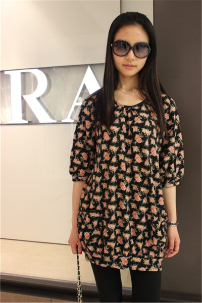 针织宽松碎花T恤