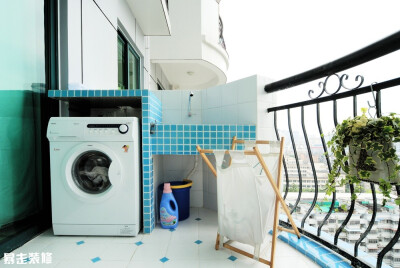设计师连君曼作品 绿色清爽田园风格单身公寓装修效果图 - 阳台绿化和洗衣机 - 暴走装修