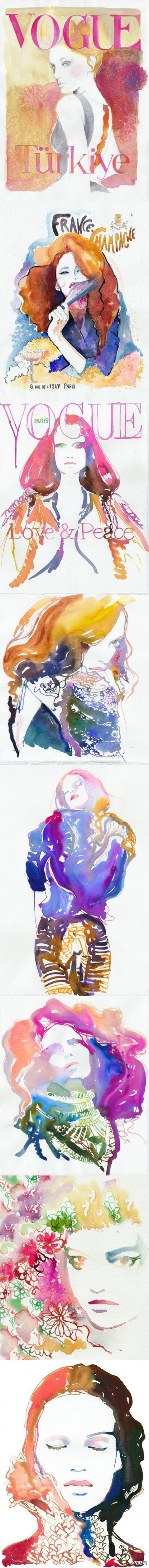 Cate Parr时尚水彩插画作品，颜色丰富细腻，人物灵动。最好的色彩，最水的人~
