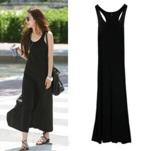 欧美风夏超长背心拖地长裙连衣裙莫代尔垂感多色