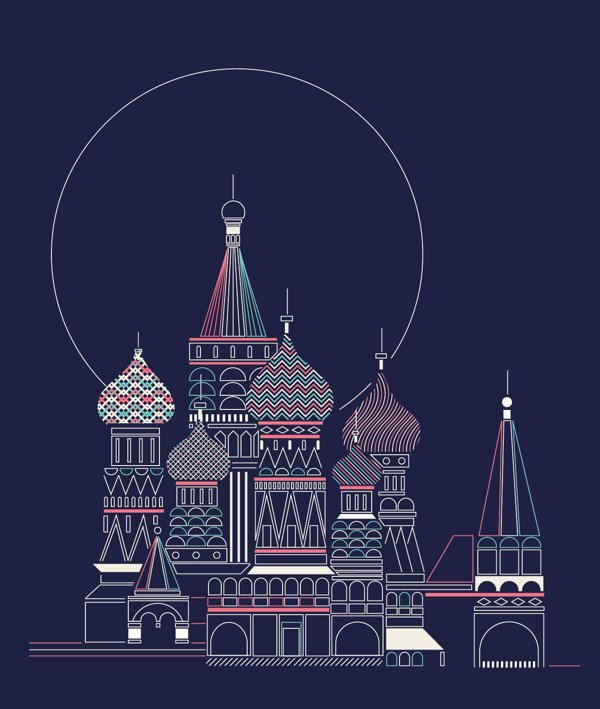 阿根廷设计师Verónica做了一组城市海报，以各色的细线和小色块做了莫斯科，巴黎，伦敦三个城市的海报。