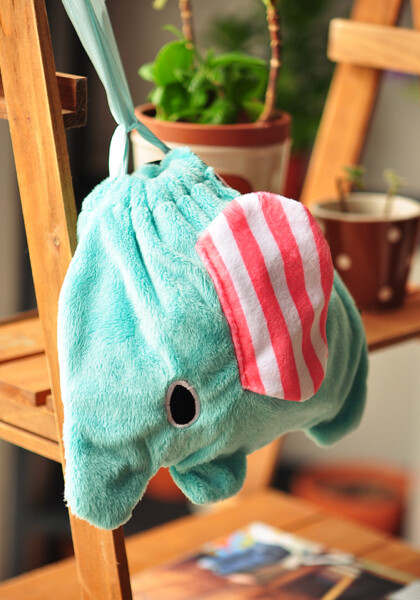 薄荷绿の小清新萌小象束口袋可爱卡通大象旅行收纳袋整理袋