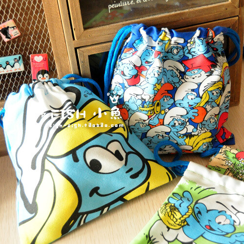 蓝精灵束口袋棉布小收纳袋很美哦~款选