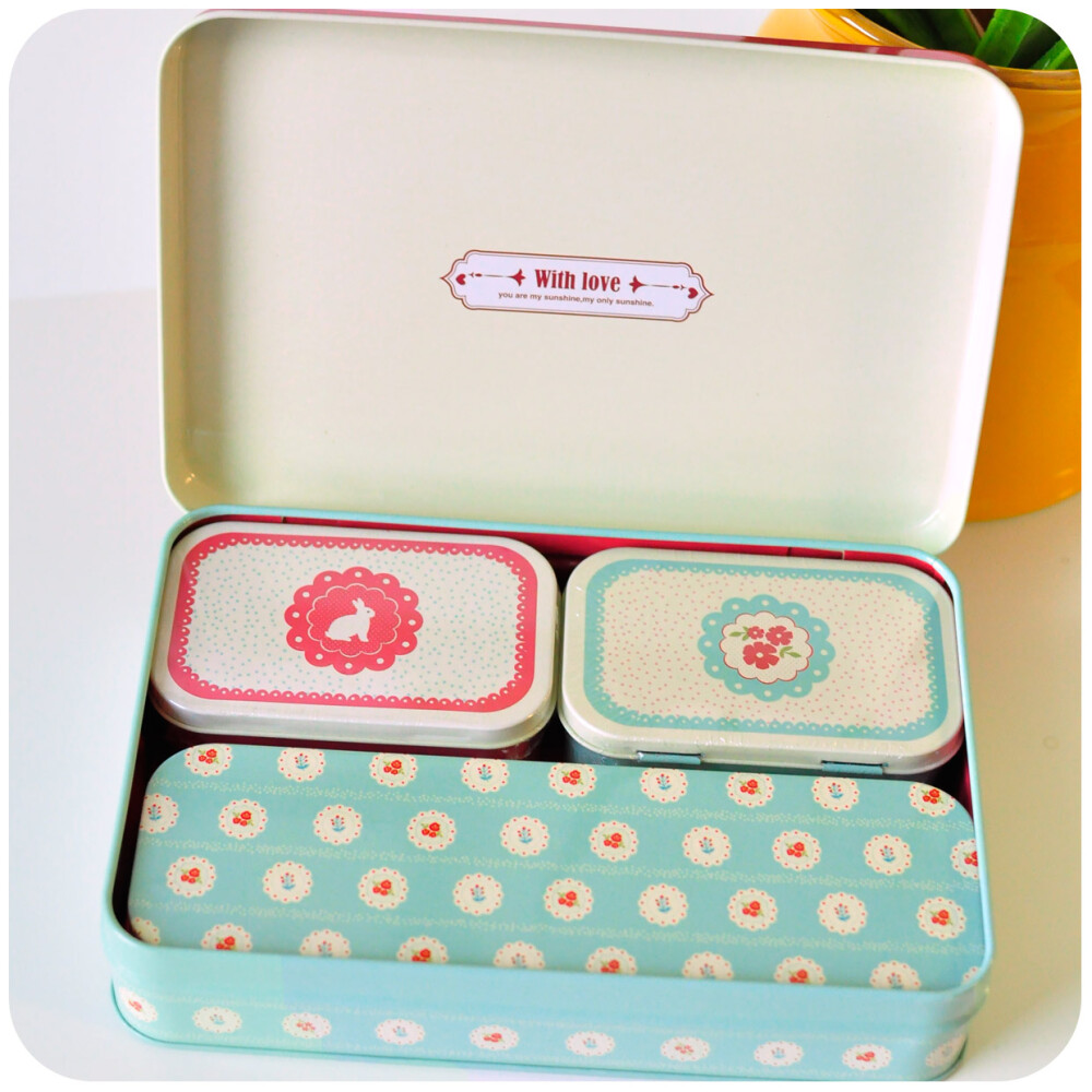 默默爱♥韩版田园风多功能马口铁碎花可爱收纳盒有盖三件套