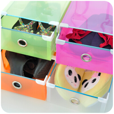 默默爱♥彩色DIY鞋盒透明加厚抽屉式自由组装鞋子收纳盒塑料盒