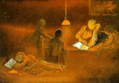 Reading. Family Scene by Lamplight, 1981