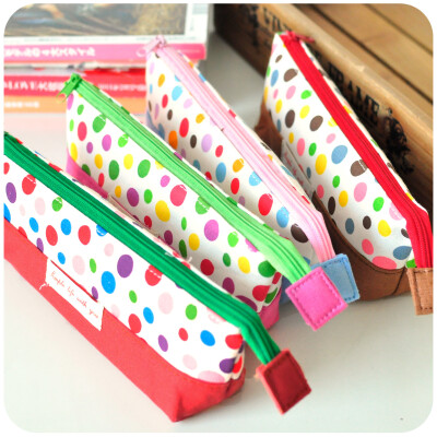 默默爱♥韩国可爱波点多功能笔袋创意简约糖果色小清新大容量