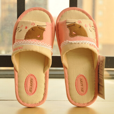 2013年春夏季女式家居家韩国卡通防滑可爱猫咪室内亚麻木地板拖鞋