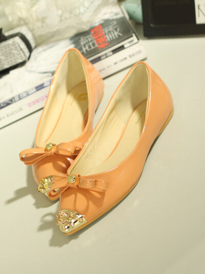 欧美系街头潮鞋金属铆钉蝴蝶结尖头平跟鞋平底鞋女鞋女