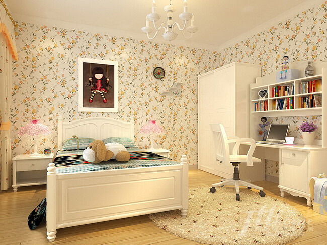 暖色调壁纸搭配简洁优雅的家具，使居室多了几分欢快阳光的味道。