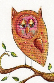 Owl don on book page with watercolour