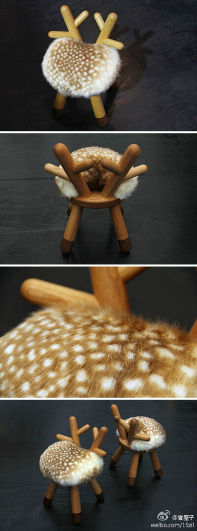 来自日本的 Takeshi Sawada 设计的这款 Bambi chair 灵感来自小鹿等林地动物，诞生了这把以鹿角为靠背、以布满独特斑点的背部为坐垫的“小鹿斑比”椅。椅子长 400mm、宽 260mm、高 300mm，是不是萌翻了~~