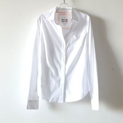 摩西莫棉质女士长袖通勤百搭修身白色衬衫/衬衣