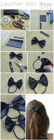 DIY: Moño de cuero / Leather bow. Hair bow. Bow tie.