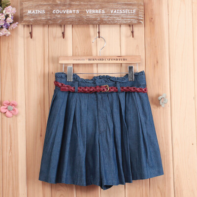 春装日单THEEMPORIUM森女松紧高腰百褶裙裤短裤女赠皮带