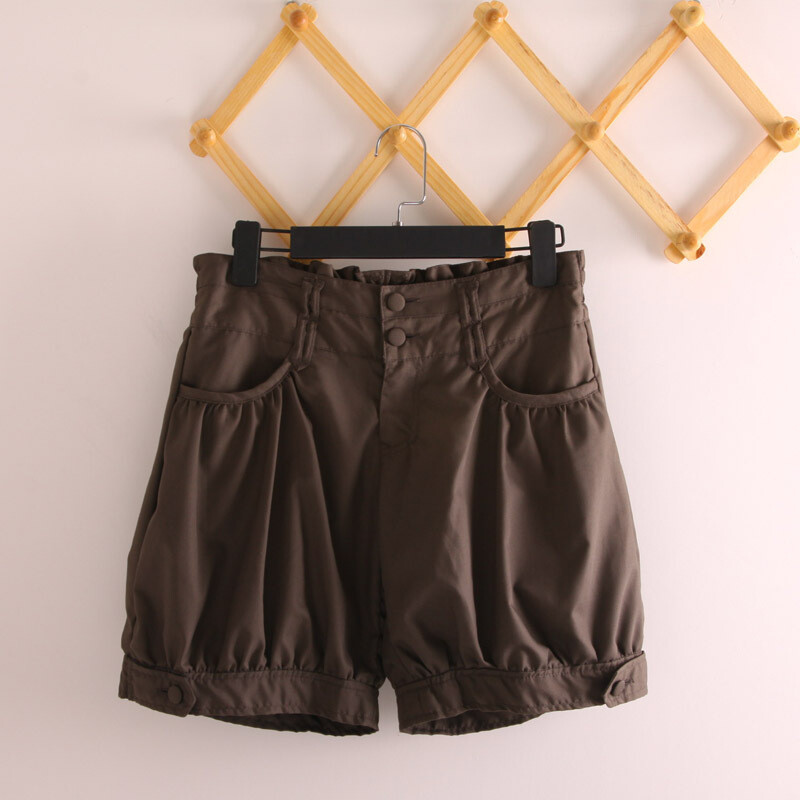 韩版清新文艺松紧腰身木耳花边灯笼裤夏季女装短裤