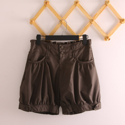 韩版清新文艺松紧腰身木耳花边灯笼裤夏季女装短裤