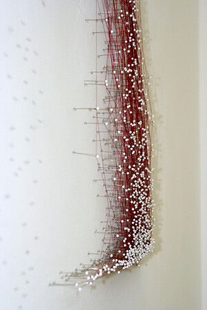  Katie Lewis - Sideview  Sideview of Detail of 201 Days, 2006, Thread, pencil and pins, 70 x 36 x 1.8 inches, Courtesy of the Artist