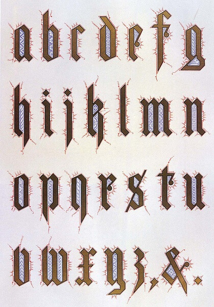 【字体 细节—十四世纪】Gothic lettering 14th century (Gothic lettering produced in the 14th century.)