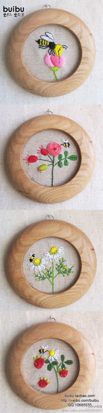 手绣壁挂--为我绽放的花儿——纯手工刺绣的花儿，配以实木圆相框，组成一组独特的壁挂…… ~。~刺绣材料包：http://buibu.taobao.com