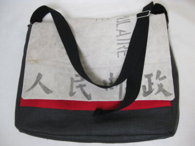 Upcycled Chinese Postal Sack Bag Laptop Messenger Bag Handmade Vintage 1988