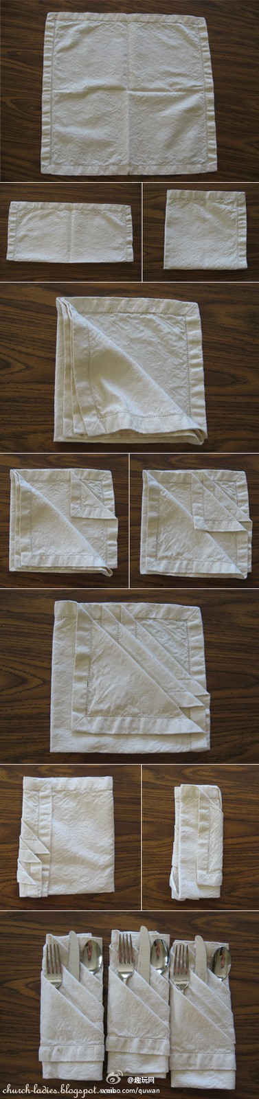 很有创意的餐巾折叠方法，家里来客人时用的上哦~~