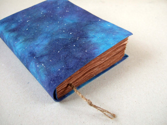 FREE SHIPPING galaxy - handmade journal, notebook, navy blue, stars