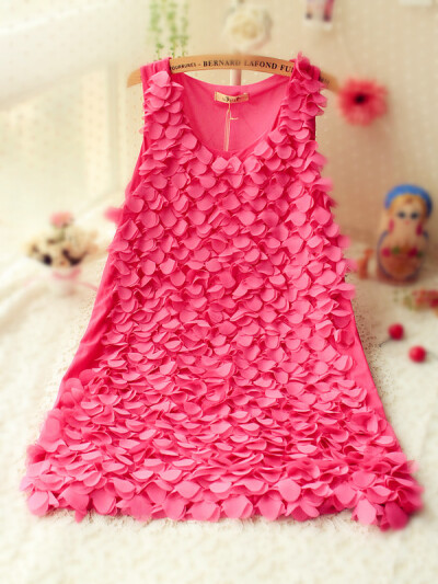 新甜美淑女立体花瓣仙女气质无袖雪纺背心裙连衣裙