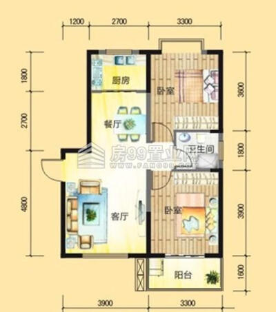 八水御源F2户型图 二室