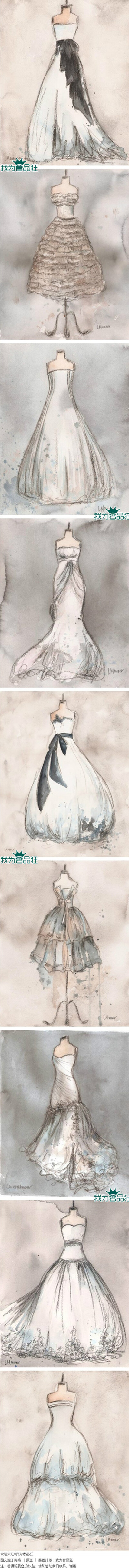 Lauren Maurer作品。水彩婚纱礼服。每件都超级好看！