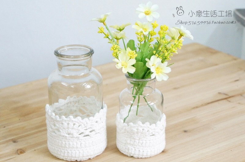 韩国风格浪漫钩花 装饰水培花瓶套装 送仿真花