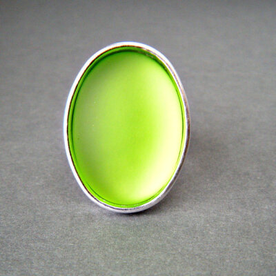 Lime Green, Neon Green, Oval Statement Ring, Iridescent, Adjustable