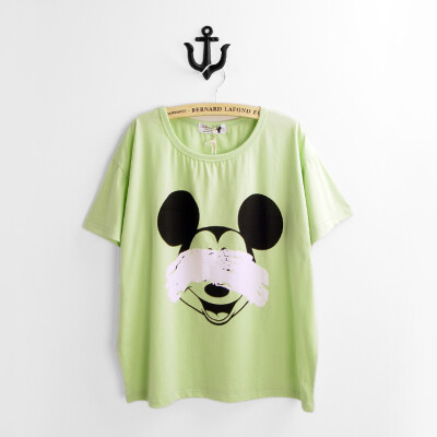 夏装女装韩版休闲宽松百搭大版米奇圆领短袖t恤a