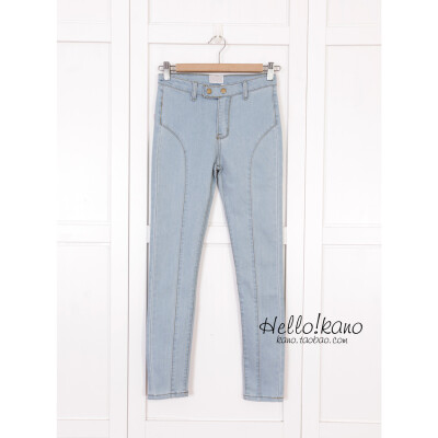 特店主热荐韩版经典百搭修身显瘦中线双扣小脚铅笔裤/牛仔裤