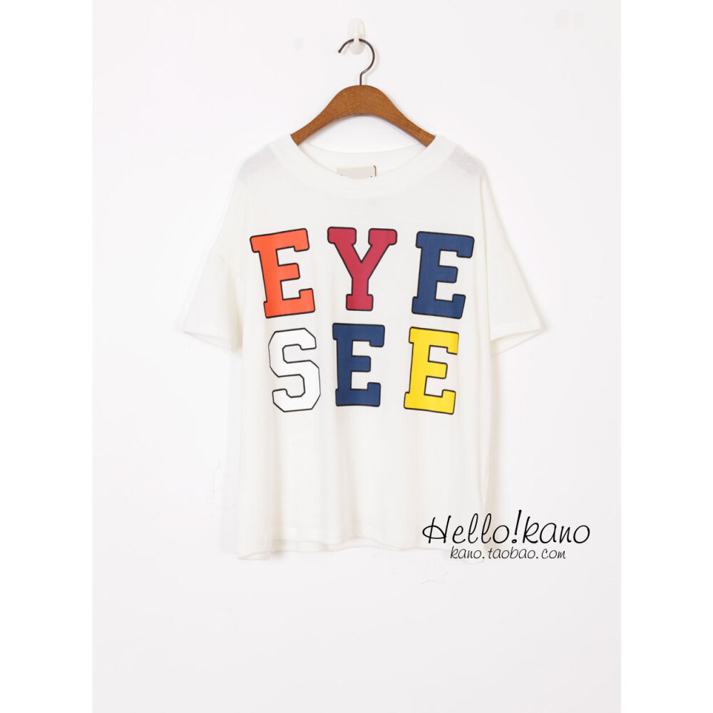 韩国活泼彩色字母EYESEE宽松BF短袖T恤衫女色