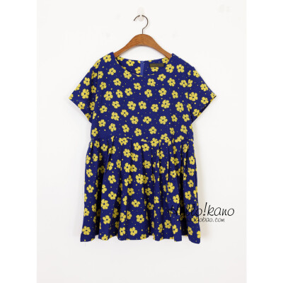 厡单韩国撞色小花褶皱大摆宽松雪纺上衣女短袖色