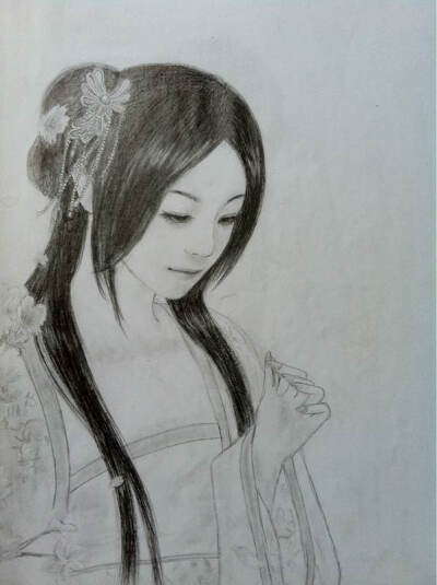 古典 女子 嗅花。。我的画(*¯︶¯*)