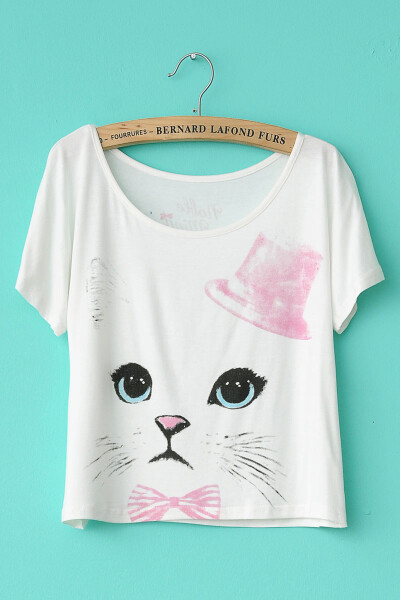 春夏短袖短款短袖猫咪图案棉质好漂亮猫猫t恤