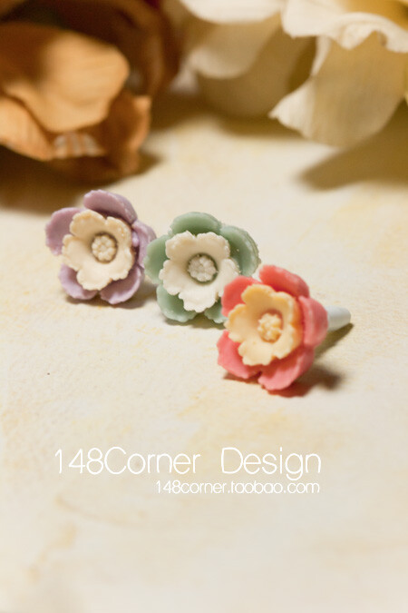 独家原创手工*可爱立体森系糖果冰淇淋色拼色小花朵复古防尘塞