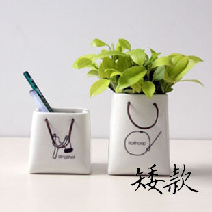 zakka杂货 日式 陶瓷纸袋 矮款 收纳 花器 创意礼品热销