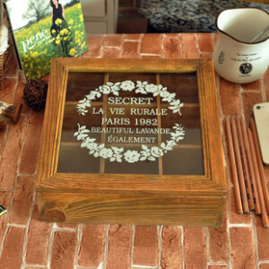 zakka杂货 九格玻璃印花收纳盒 实木做旧木盒 首饰盒