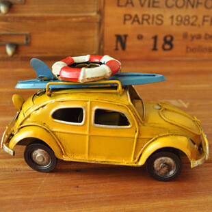 zakka杂货 甲壳虫车模 铁皮玩具 怀旧铁艺 带滑板 3色