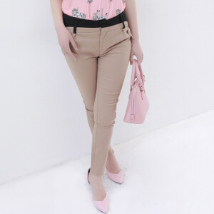 夏装韩版简约百搭通勤低腰拼接显瘦哈伦裤长裤女AE