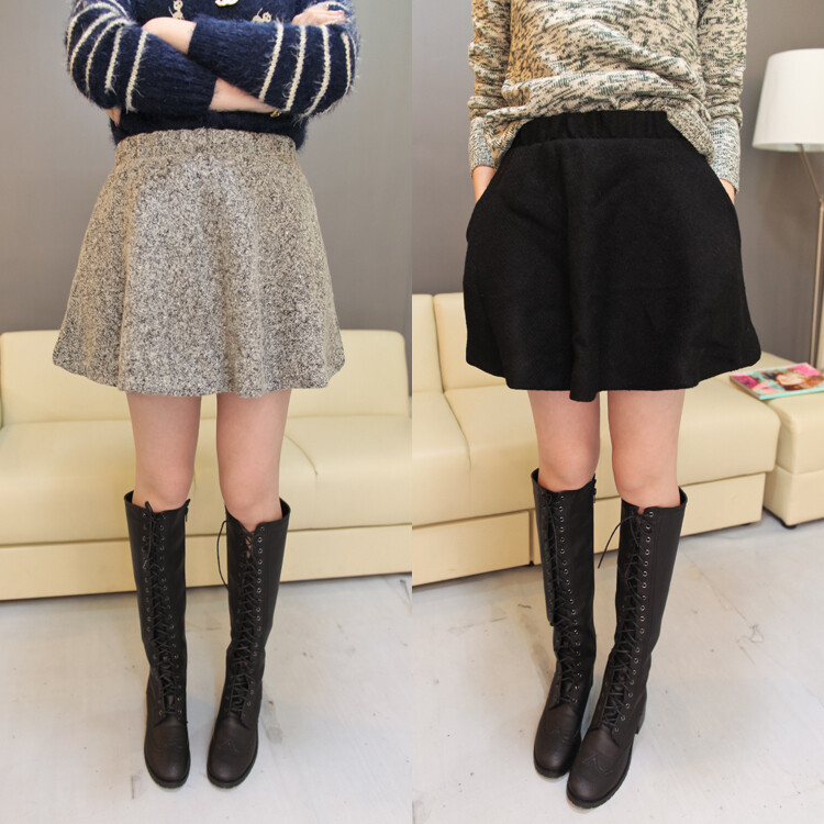 小马家蓬蓬短裙韩版厚实毛呢裙冬女裙子半身裙W