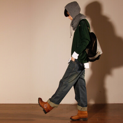 百武西温度冬文艺宽松直筒休闲裤女韩版潮阔腿作旧水洗牛仔长裤